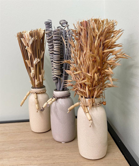 Premium Handmade Ceramic Vase with Dried Grass - Set of 3