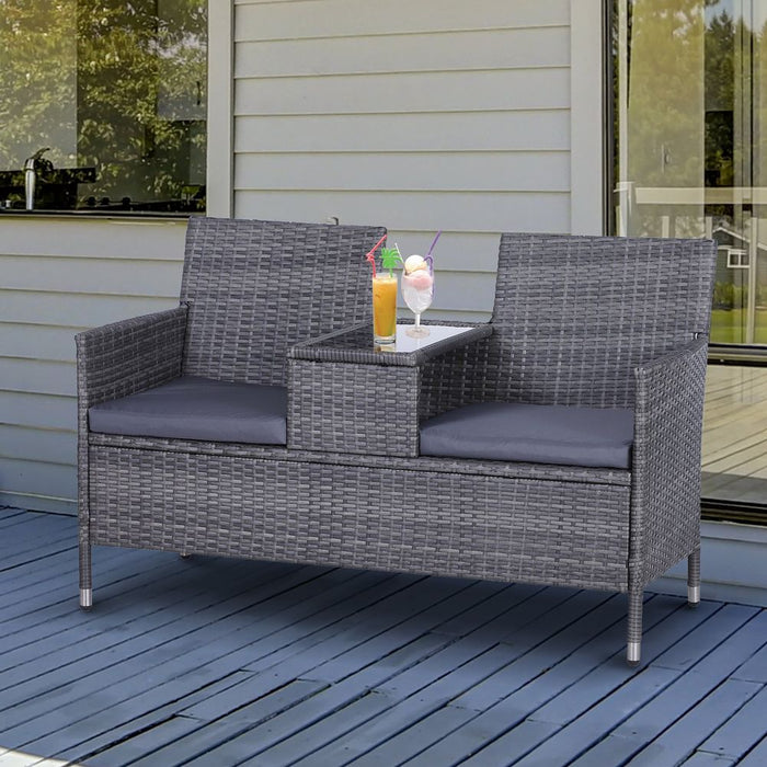 Premium Quality 2-Seater PE Rattan Outdoor Garden Bench with Centre Table