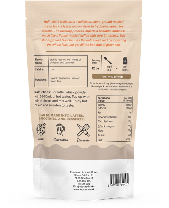 KAYTEA - Hojicha Latte Powder (100g) - Nutty and Bitterness-free Green Tea Alternative