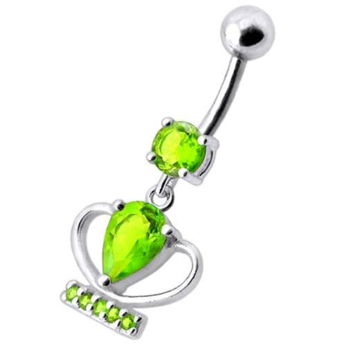 Silver Fancy Jeweled Cup Dangling Bar Belly Ring