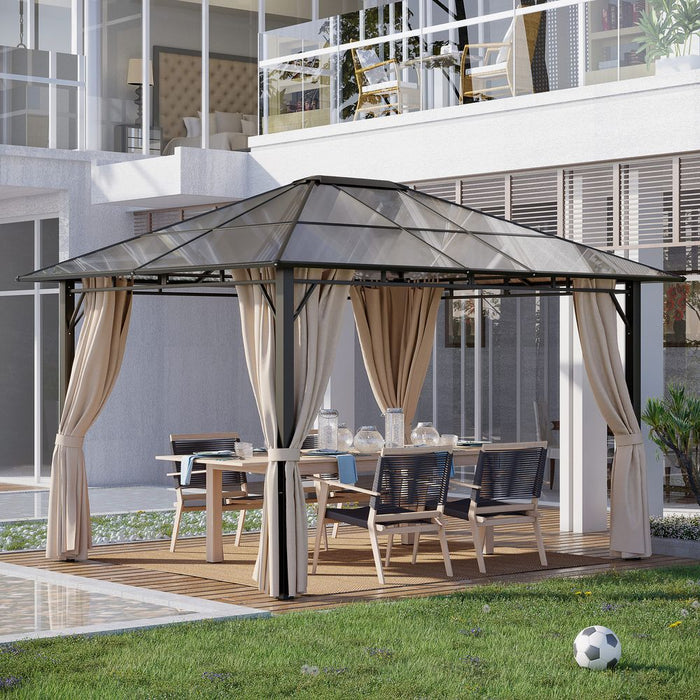 Elegant 3.6x3m Hardtop Gazebo with Polycarbonate Roof - Brown Outsunny