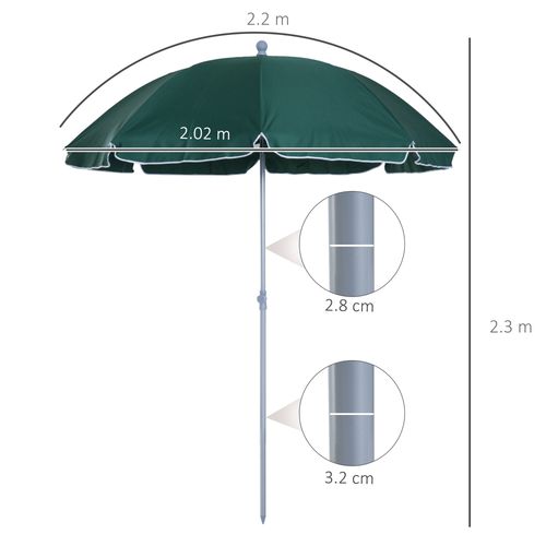 2.2M Beach Umbrella Parasol Canopy Shade Tilt Sun Shelter Steel Dark Green