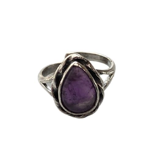 Giant Teardrop Crystal Ring, Amethyst