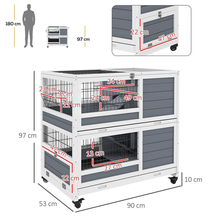 Premium PawHut Double Deckers Rabbit Hutch: Spacious, Slide-Out Trays, Feeding Trough