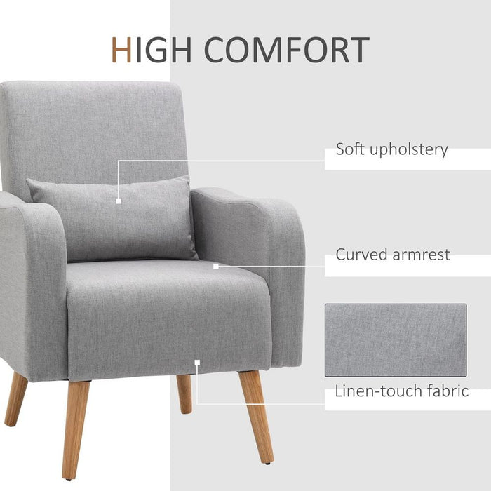 Nordic Lounge Sofa Accent Chair w/ Pillow - Grey"