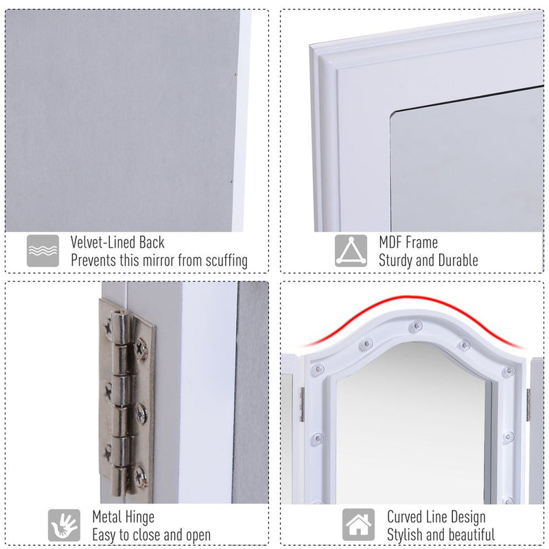 Lighted Tri-Fold Vanity Mirror Large Cosmetic Mirror  LED Lights White