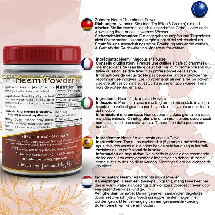 Premium Neem Powder - 100% Natural Herbal Supplement - Effective with Ayurveda, Unani, and Modern Medicine