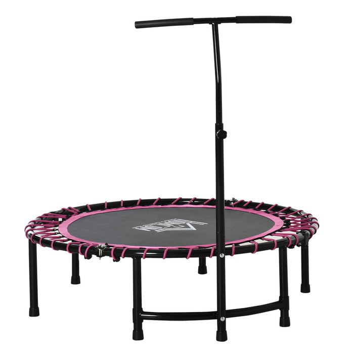 HOMCOM 45” Round Mini Fitness Trampoline Rebounder Indoor Outdoor Mini Jumper with Adjustable Handle - Pink