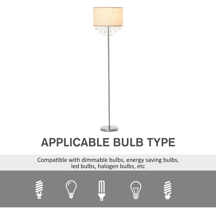 Premium Crystal Pendant Floor Lamp - Modern Steel Design - Silver & Cream - High Quality & Attention to Detail