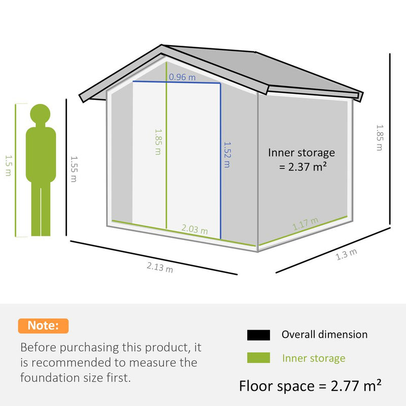 Lockable Garden Shed Large Patio Roofed Foundation 7ft x 4ft,Grey Vent