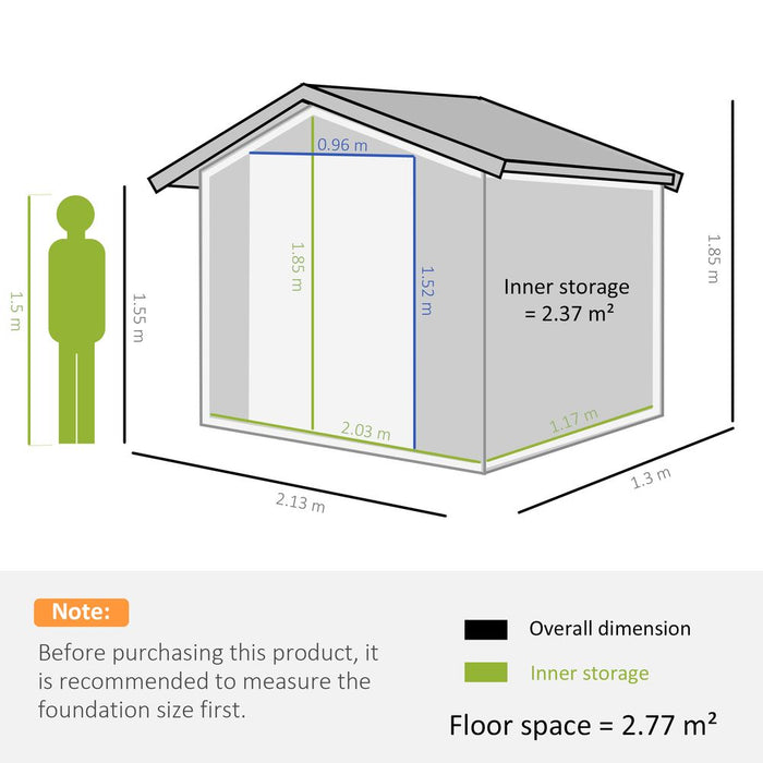 Lockable Garden Shed Large Patio Roofed Foundation 7ft x 4ft,Grey Vent