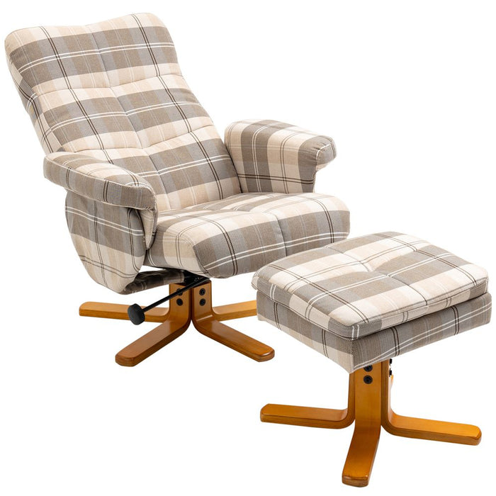 Ultimate Comfort Recliner Chair & Footstool: Linen-Touch Fabric, Wooden Base, Multicolour