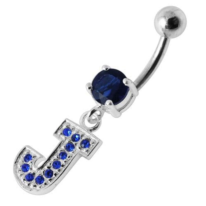 Alphabet "J" Jeweled Dangling Belly Ring