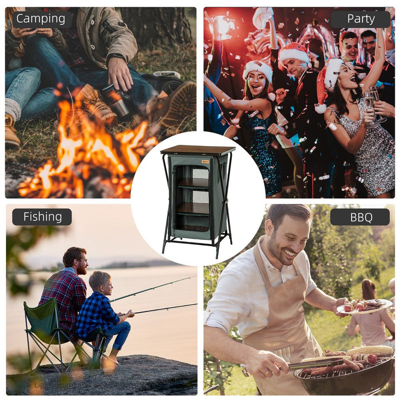 Portable Foldable Camping Cupboard w/ Carrying Bag & Shelves - Outsunny