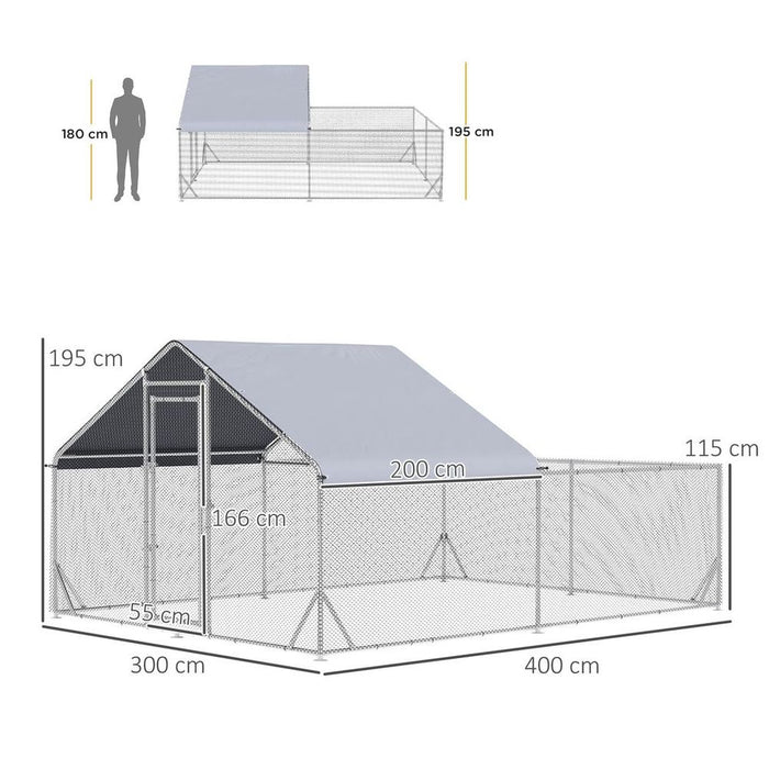 PawHut Walk-In Chicken Run - Hen House, Rabbits - Water-Resist Roof