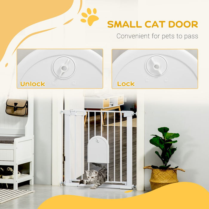 PawHut Pet Safety Gate: Pressure Fit Stair w/ Small Door - Double Locking - High Quality & Secure