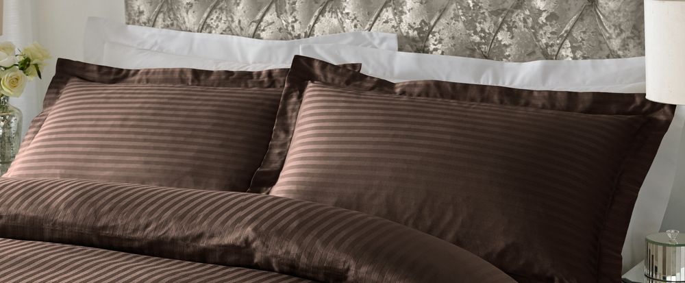 300 TC - 100% Cotton Sateen Stripe Pillowcase Pair Bitter Chocolate