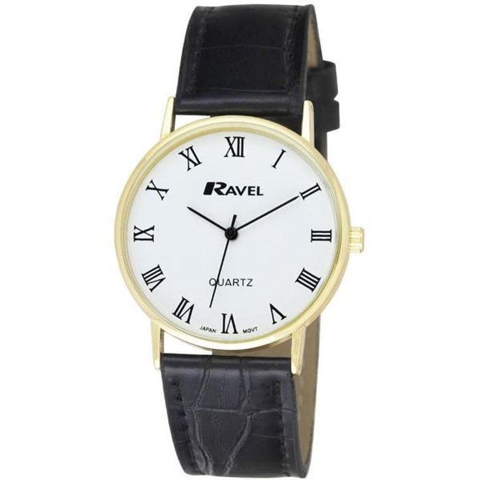 Ravel Men's Classic Black Croc/Gold Strap Watch - Roman Numerals R0129.11.1