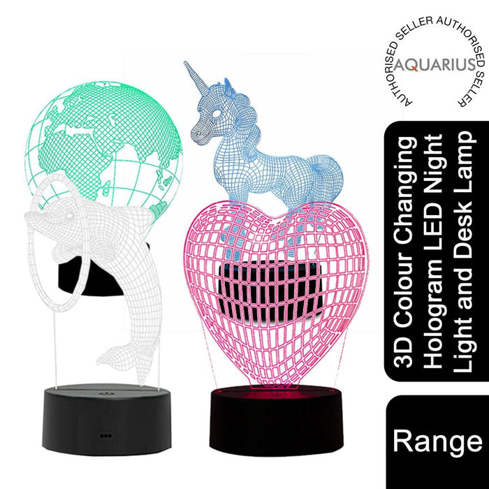 Aquarius 3D Colour Changing Hologram LED Night Light and Desk Lamp