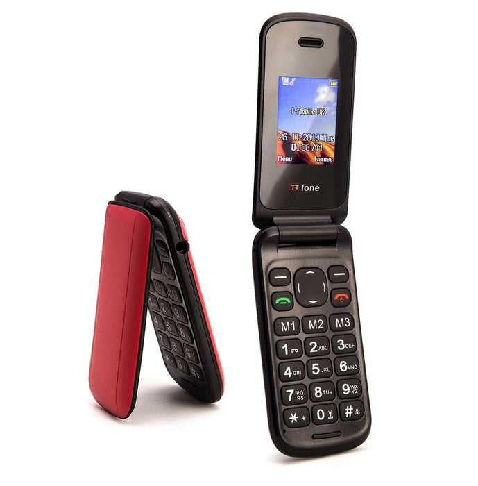 TTfone TT140 Red Flip Phone + USB Cable, EE Pay as You Go - Unlocked