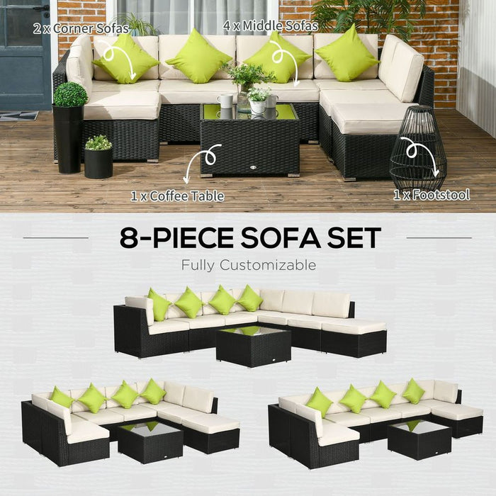 Outsunny 8pc Patio Rattan Sofa Set - Garden Furniture for Outdoor Space - Black