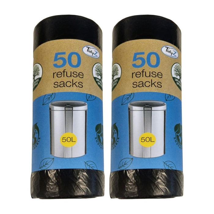 Tidyz Drawstring Refuse Sacks Bin Bags, Black,50L(Select Your Pack)