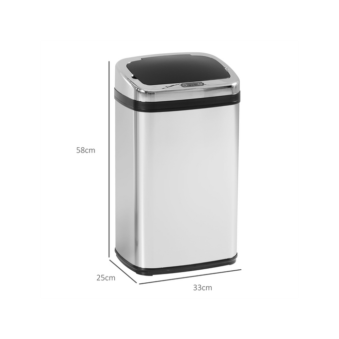 Premium 30L Silver Automatic Kitchen Bin - Lid, Infrared Sensor - High Quality Stainless Steel