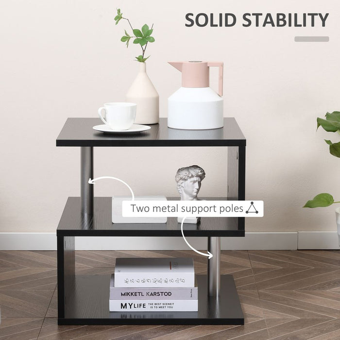 Premium Quality 50cm Black Wooden S Shape Cube Coffee Table - 2 Tier Design - Perfect for Any Space