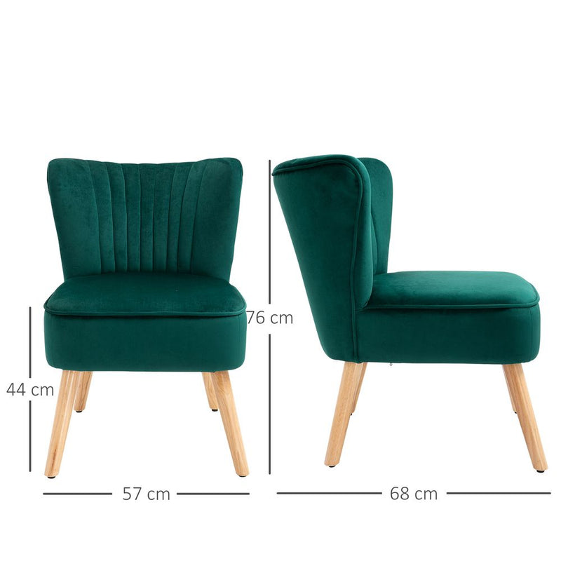 HOMCOM Velvet Accent Chair Occasional Tub Chair for Living Room Bedroom Green