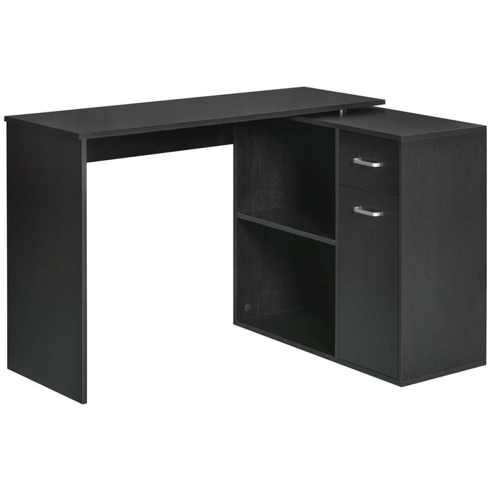 Space-Saving 360� Rotating Corner Desk/Table with Storage Shelf - Black