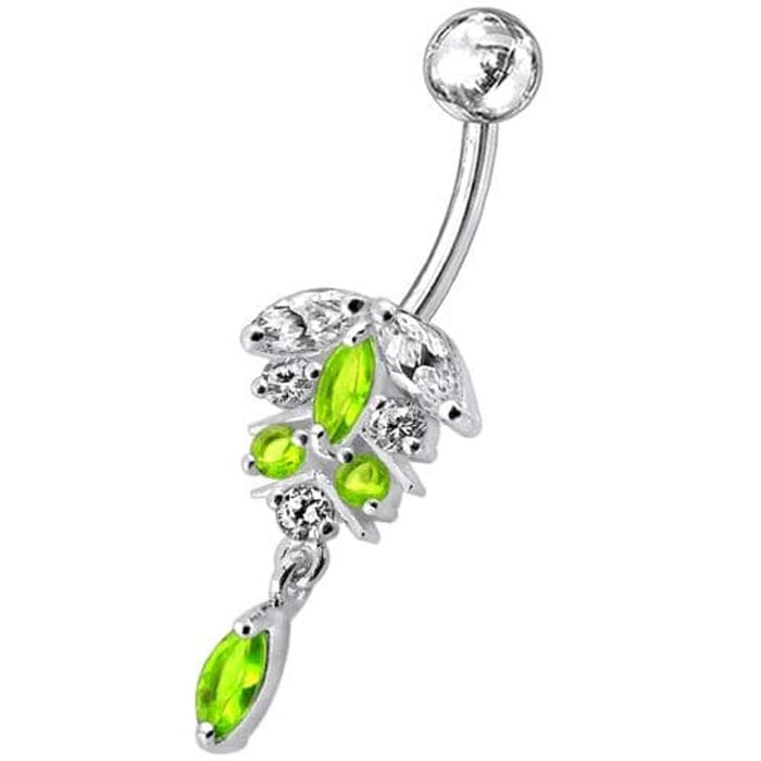 Fancy Dangling Jeweled Banana Bar Navel Ring