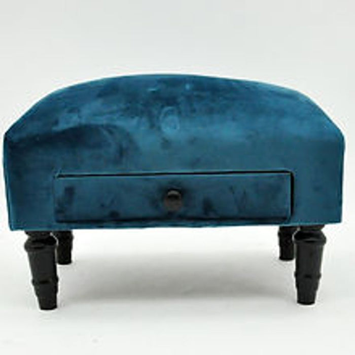 LUXURY BLUE VELVET FOOTSTOOL: Storage Drawer, Stylish & Durable