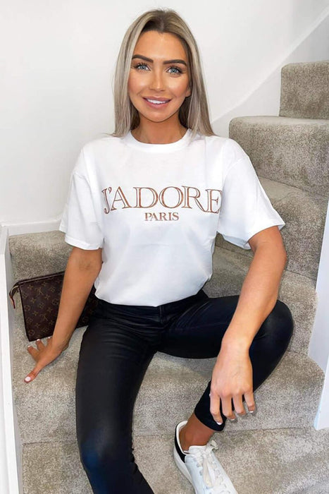 Ladies Oversized J' Adore Paris Short Sleeves T Shirt Top