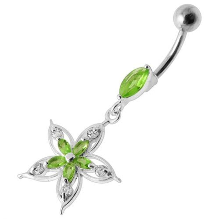 Fancy Star Jeweled Silver Dangling Belly Ring