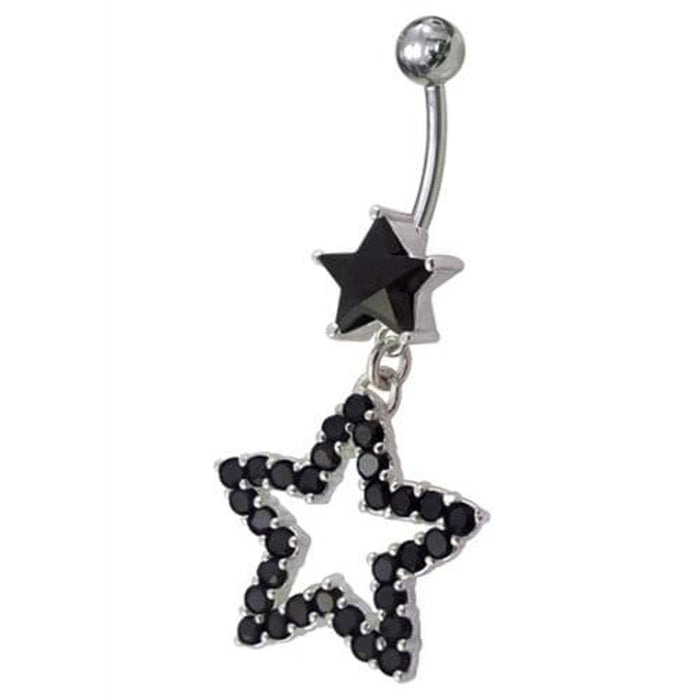 Fancy Jeweled Star Dangling Curved Bar Belly Ring