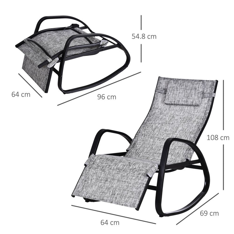 Premium Zero Gravity Rocking Patio Chair w/ Pillow Grey - Ultimate Comfort & Style - Professional Quality