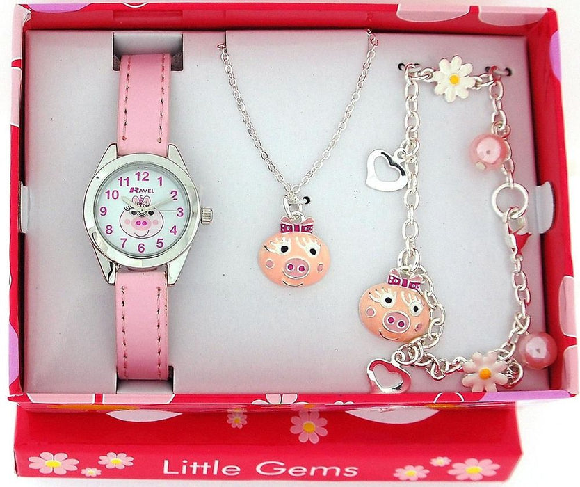 Ravel Little Gems Watch & Jewellery Set Little Piggy R2222 - CLEARANCE NEEDS RE-BATTERY