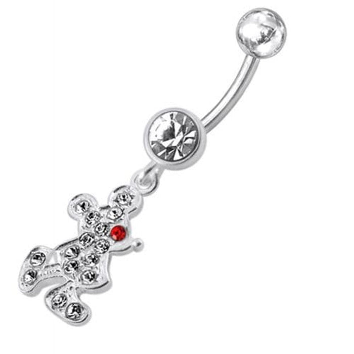 Fancy CZ Jeweled Silver Doll Dangling Belly Navel Ring