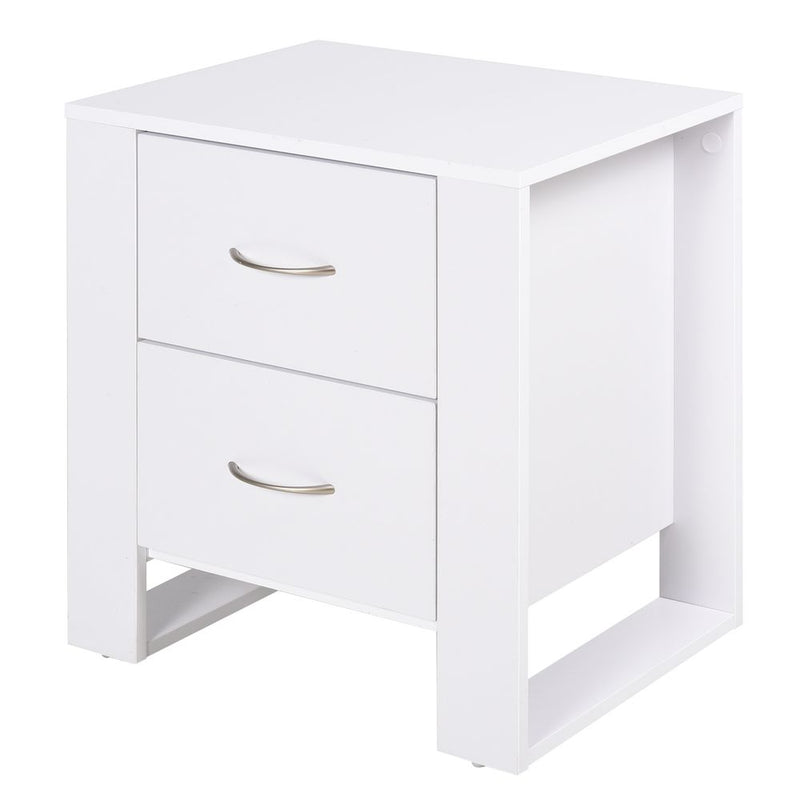 Modern 2-Drawer White Bedside Table - High Quality Particle Board, Luxe Design