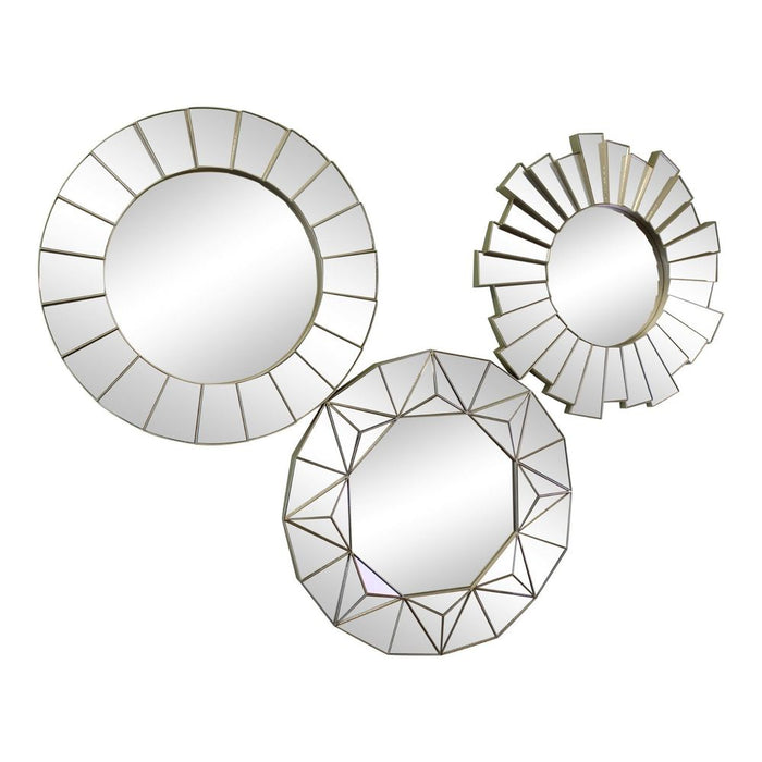 3 Geometric Style Mirrors: Glass, Silver Frame, Hang Individually or as Set. Measurements: 2 x 39 x 39cm. SKU: MI0903