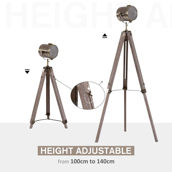 Premium 65L Wood/Bronze Tripod Floor Lamp - Adjustable Height & Shade - Stylish Home Decor