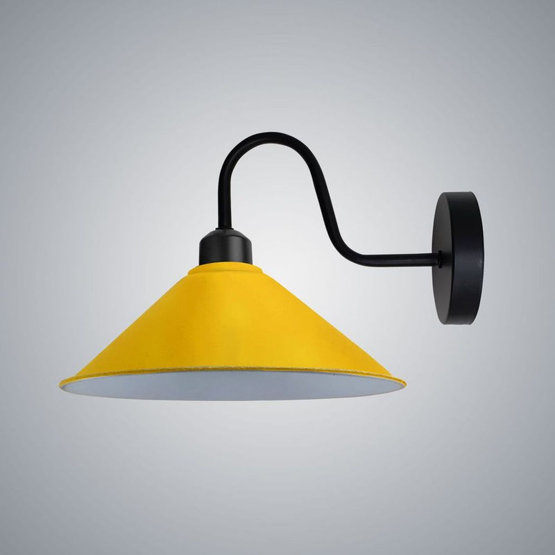 Elegant Vintage Yellow Wall Light Fixture - Black Wall Sconce, Cone Shade, E27 Base. Perfect for Indoor and Retro-themed Spaces.