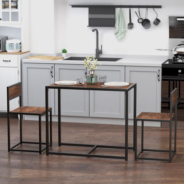 Stylish Steel Frame 2-Seater Bar Set - Durable & Functional - Ideal for Kitchen & Home - Wood Tone