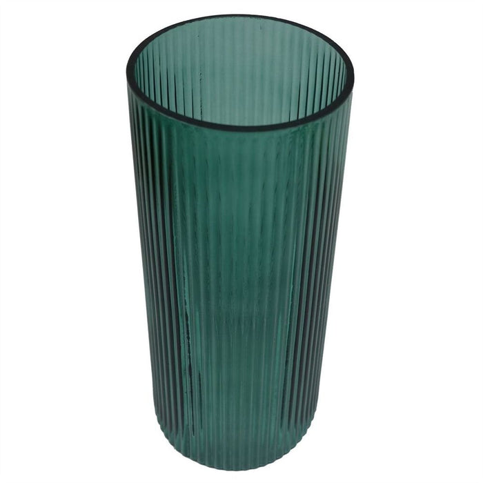 Premium 28cm Green Ridged Glass Vase - Hand Finished, Perfect for Real or Artificial Flowers