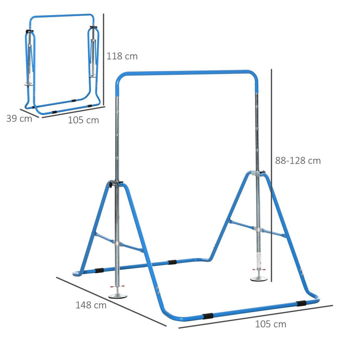 Premium Kids Gymnastics Bar - Adjustable Height, Foldable Design - Blue