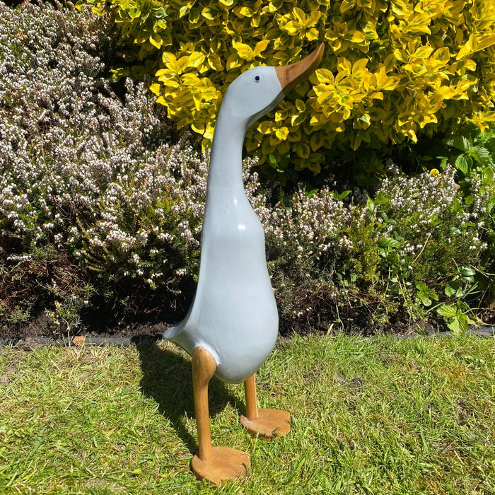 Premium Hand-carved 45cm Grey Standing Web Feet Duck - Top Quality Fair Trade Art from Indonesia