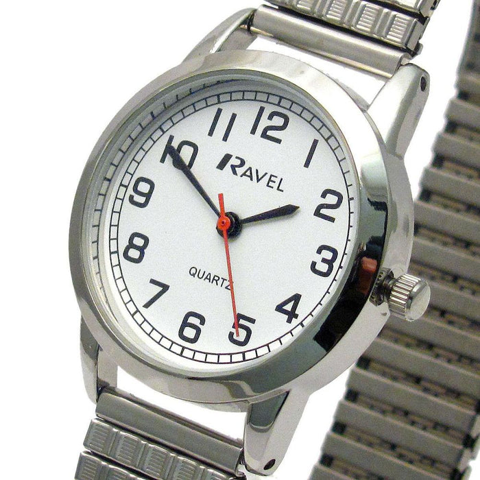 Ravel Ladies Bold Number White Dial Expander Bracelet Watch