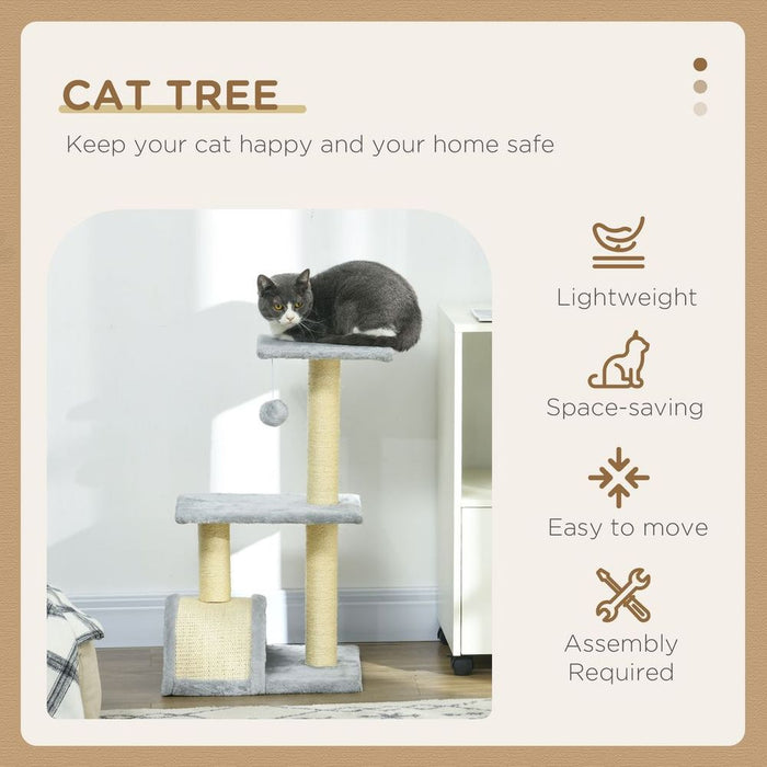 PawHut 72cm Cat Tree Climbing Tower - Light Grey