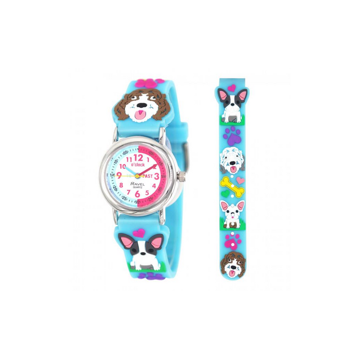 Ravel Children Girls 3D Cartoon Time Teacher Watch Blue Frenchie & Cockapoo R1513.99