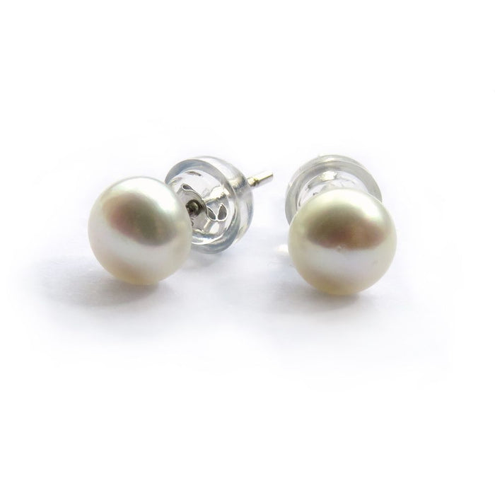 Pale Ivory Freshwater Pearl Stud Earrings - Sterling Silver, Gift Box Included